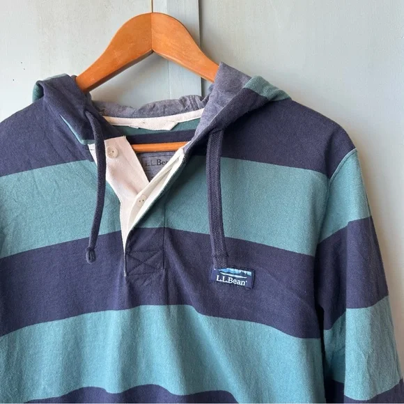 L.L. Bean Men's Striped Hoodie - Navy and Teal - Picture 3 of 7